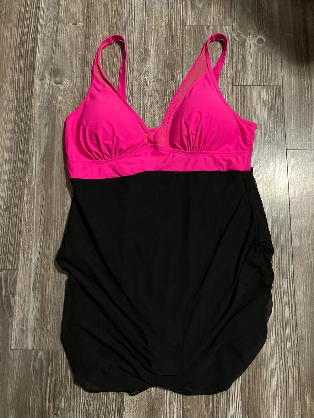 🌸 Hot Pink and Black One-Piece Swimdress